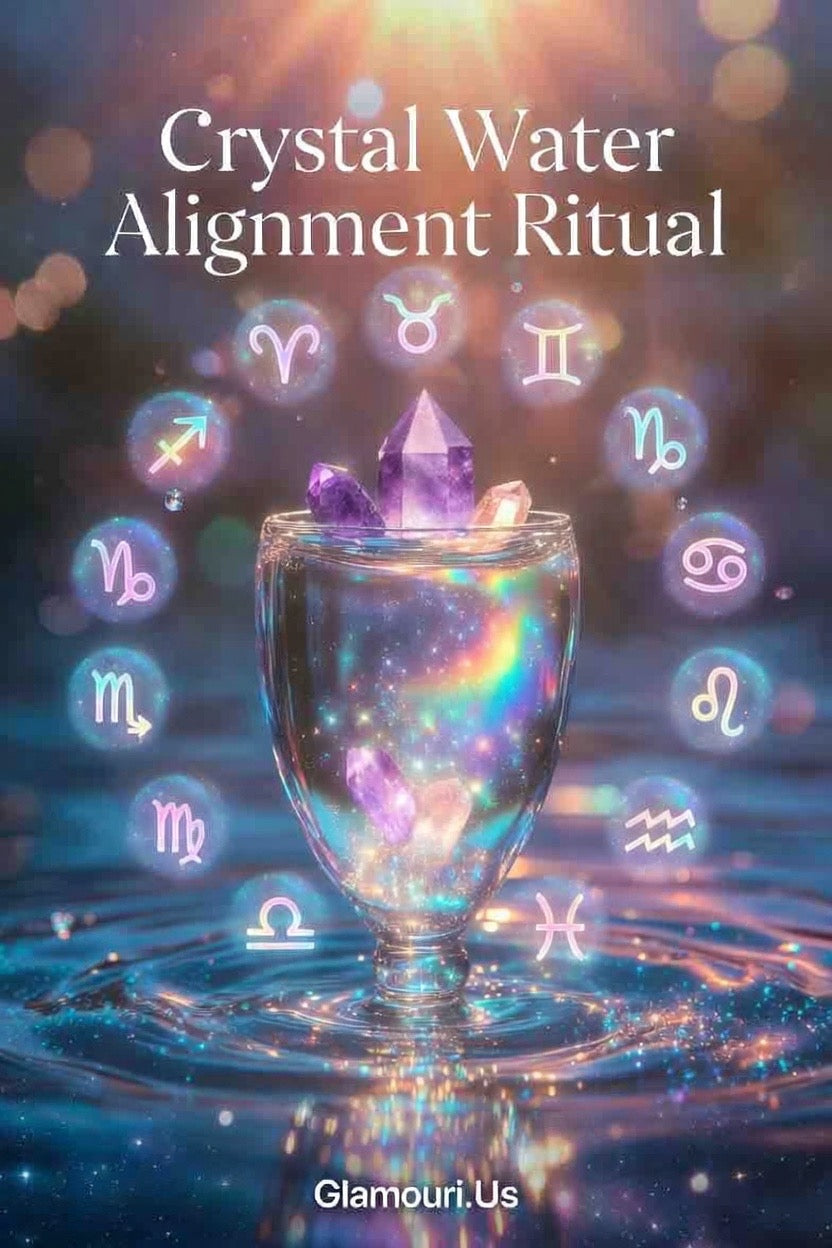 Crystal Water Alignment Ritual - VitaJuwel gem water bottle surrounded by zodiac signs